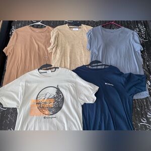 5 Pack Men’s Large T-Shirt Bundle Champion & Columbia Graphic Tee Shirts Lot